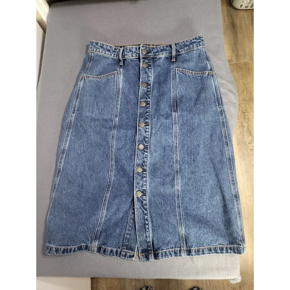 Old Navy Women's SZ 8 Button-Front A-Line Midi Jean Denim Skirt - Picture 6 of 8